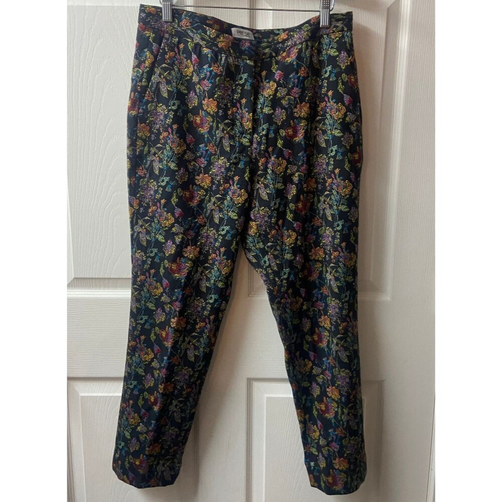 Per Se by Carlisle Tapestry Pants Womens 8 Black with colorful Floral Pattern